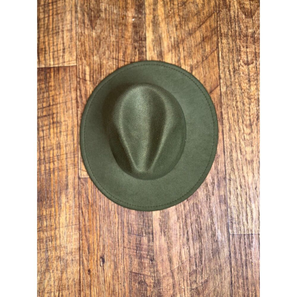 Olive Green Fedora Hat Wide Brim Center Crown Unisex 57cm Classic Felt Style